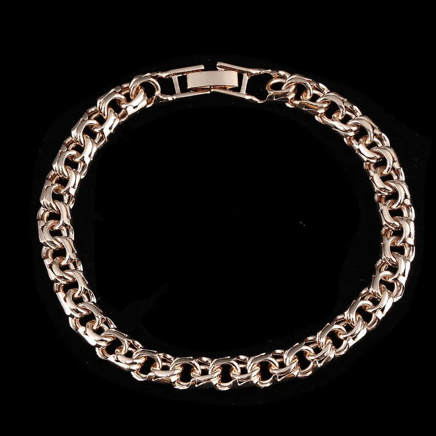 Bismark Bracelet New 585 Rose Gold Color Jewelry A Form of Weaving Long 6MM Wide Hand Catenary Gold Color Bracelet Men and Women