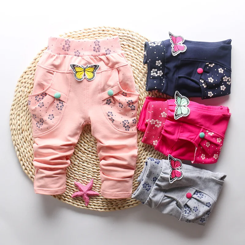 2017 New Spring 100% cotton High-quality cute Butterfly embroidery pattern baby girls pants 0-3 year baby pants for girls