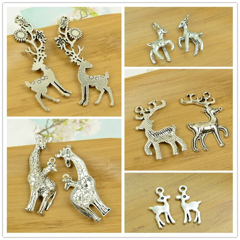 Christmas deer/giraffe/antelope charm alloy pendant antique silver animal DIY jewerly accessories making findings free shipping