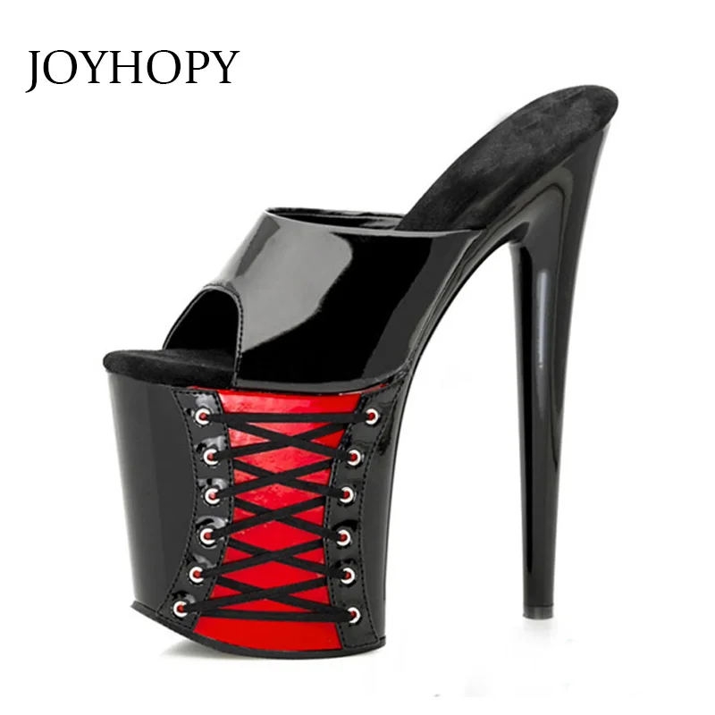 2018 New Nightclub Women Shoes Sexy Red Platform High Heel Slippers Female 20cm Super Thin High Heel Thick Bottom Sandals WS1769