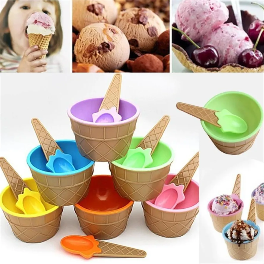 New 1Set Kids Ice Cream Bowl Spoon Set Durable Children Gifts Lovely Dessert Bowl DIY Ice Cream Tools icecream bowl+spoon