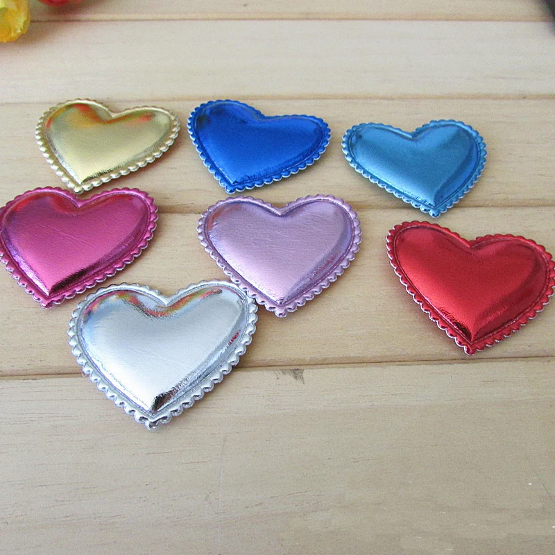 30pc/5x4.5cm DIY PU Heart Padded Applique for Baby Headwear Accessories and Garment Accessories