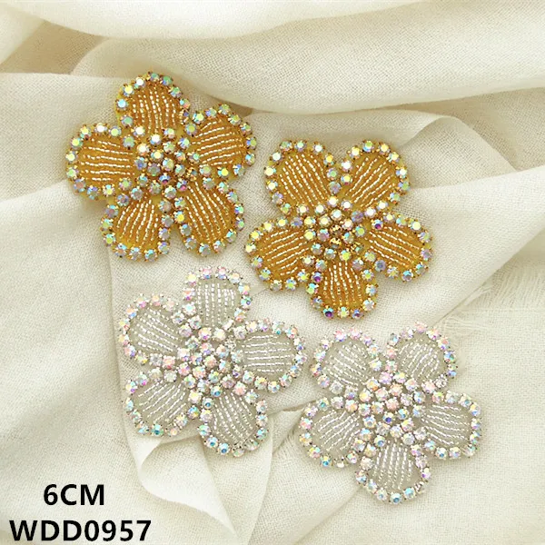 

(30pcs) Flower Rhinestone applique patch AB color beaded crystal applique iron on for wedding dresses WDD0957