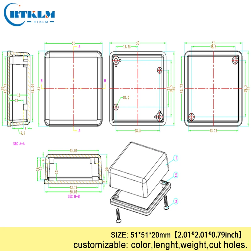 Small plastic electric box diy instrument case abs plastic junction box IP54 plastic box for electronic project box 51*51*20mm