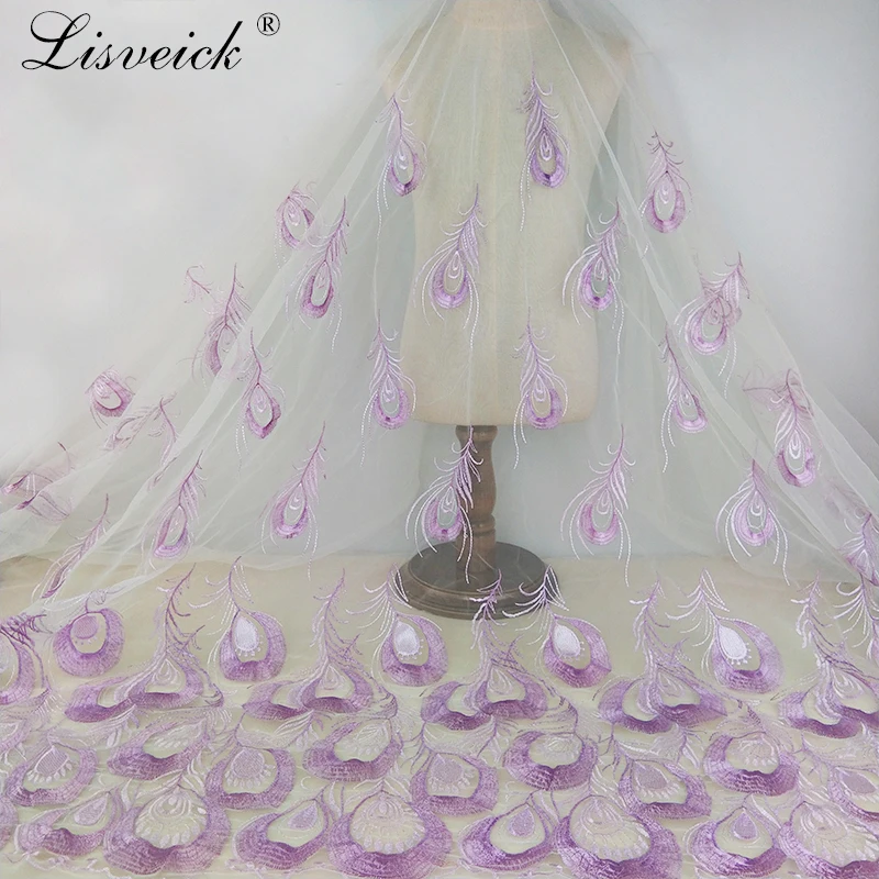 1yard Peacock Embroidery Lace Fabric Skirt Fashion Clothing Nigerian Lace DIY Wedding party Dress French Tulle Lace Fabric