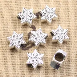 8pcs 11x9x6mm Snow Snowflake 4.5mm Big Hole Bead Antique Silver Color Beads Charms Fits Diy Charms Bracelet Jewelry Beads