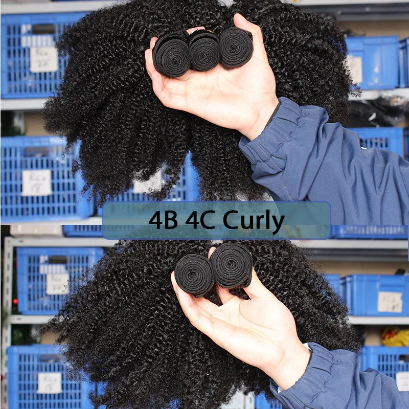 Mongolian Afro Kinky Curly Hair Weave With Closure Natural Black 4B 4C Virgin Human Hair Bundles Extension 3 Dolago Products