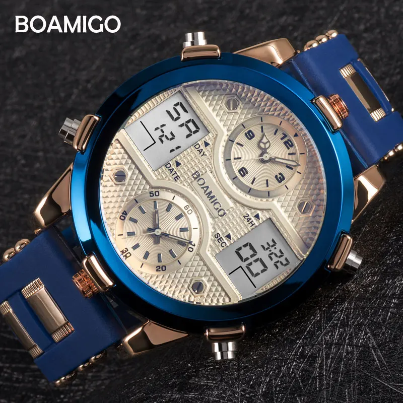 BOAMIGO Mens Watches Top Luxury Brand Men Sports Watches Men\'s Quartz LED Digital 3 Clock man Male Wrist Watch relogio masculino