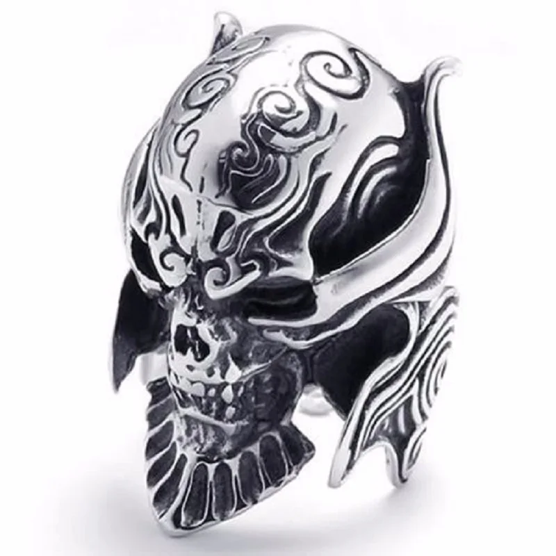 Best Unique  Fashion Gothic Casted Large Biker Men\'s Skull Stainless Steel Rings Color Black Silver color Size 7 to 15