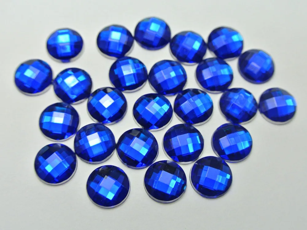 

250 Royal Blue Acrylic Flatback Faceted Round Rhinestone Gems 8mm No Hole