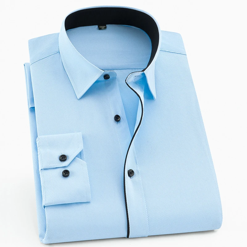 Chemise classique à manches longues pour hommes, coupe Standard, avec contraste, bouton sur le devant, patte de boutonnage, rayé/sergé, chemises