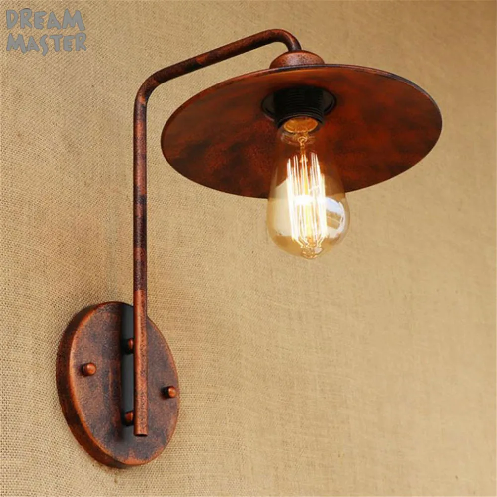 Retro Rustic lampshade Wall Lamps E27 Base Vintage Industrial Wall Lamp Decoration Iron lampara pared Wall Light Fixture