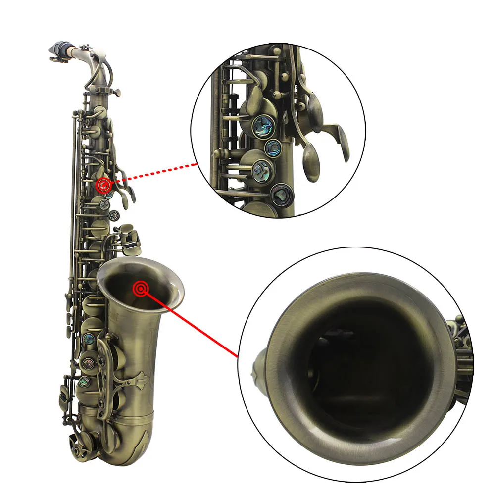 

High Grade Antique Eb E-flat Alto Saxophone Sax Abalone Shell Key Carve Pattern with Case Gloves Cleaning Cloth Straps Brush