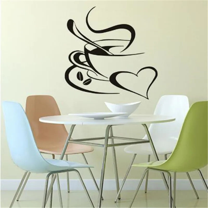 

1PCS Coffee Cup Love Wall Sticker For Kitchen Restaurant Decal Home Decoration 22*22CM