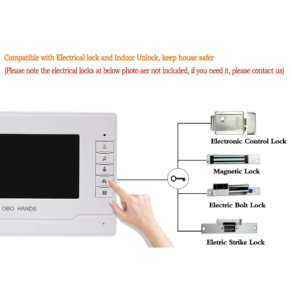 Home Video Doorbell Door Phone Intercom System 7" Color Screen with Waterproof Outdoor Camera Two-way Audio with IR Night Vision