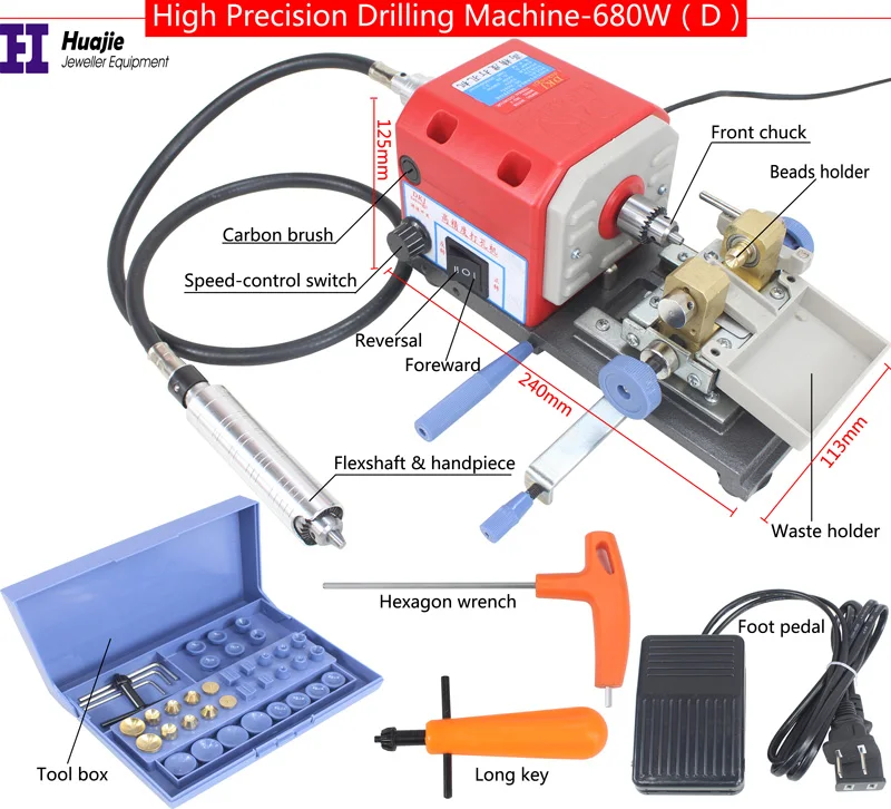 NEW! RED Stone Pearl Drilling Machine Jewelry Making Equipments Beading Polishing Tools 680W Powerful Amber Holing Machine