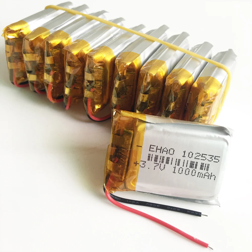 10 PCS 3.7V 1000mAh Bateria recarregável LiPo de polímero de lítio 102535   Para mp3 dvd blutooth alto-falante gravador fone de ouvido e-books