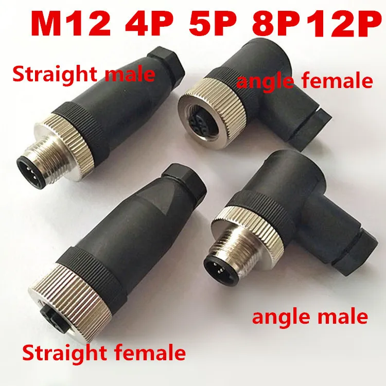 M12 connector sensor waterproof air connector seat male and female screw straight bend 12P 12 pins  Angle plug/ straight plug