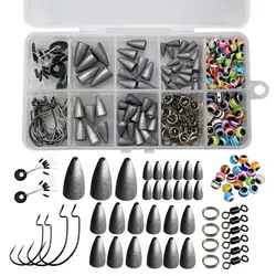 THKFISH 219pcs Fishing Carolina Rig Texas Rig Kit Fishing Hooks 2.5g-10g Bullet Lead Sinker Fish Eye Beads Fishings Swivels Set