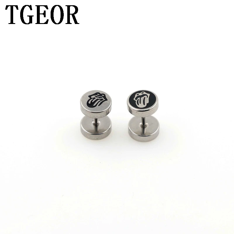 free shipping illusion cheaters 20pcs 1.2*6*8/8mm Stainless Steel double side drop oil tongue pattern piercing fake plugs