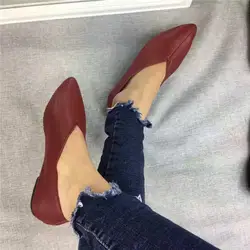 Women's Shoes Handmade 100% Genuine Leather Slip-On Women Simple style soft Cowhide Shoes Ladies Pointed Toe Flat Shoes