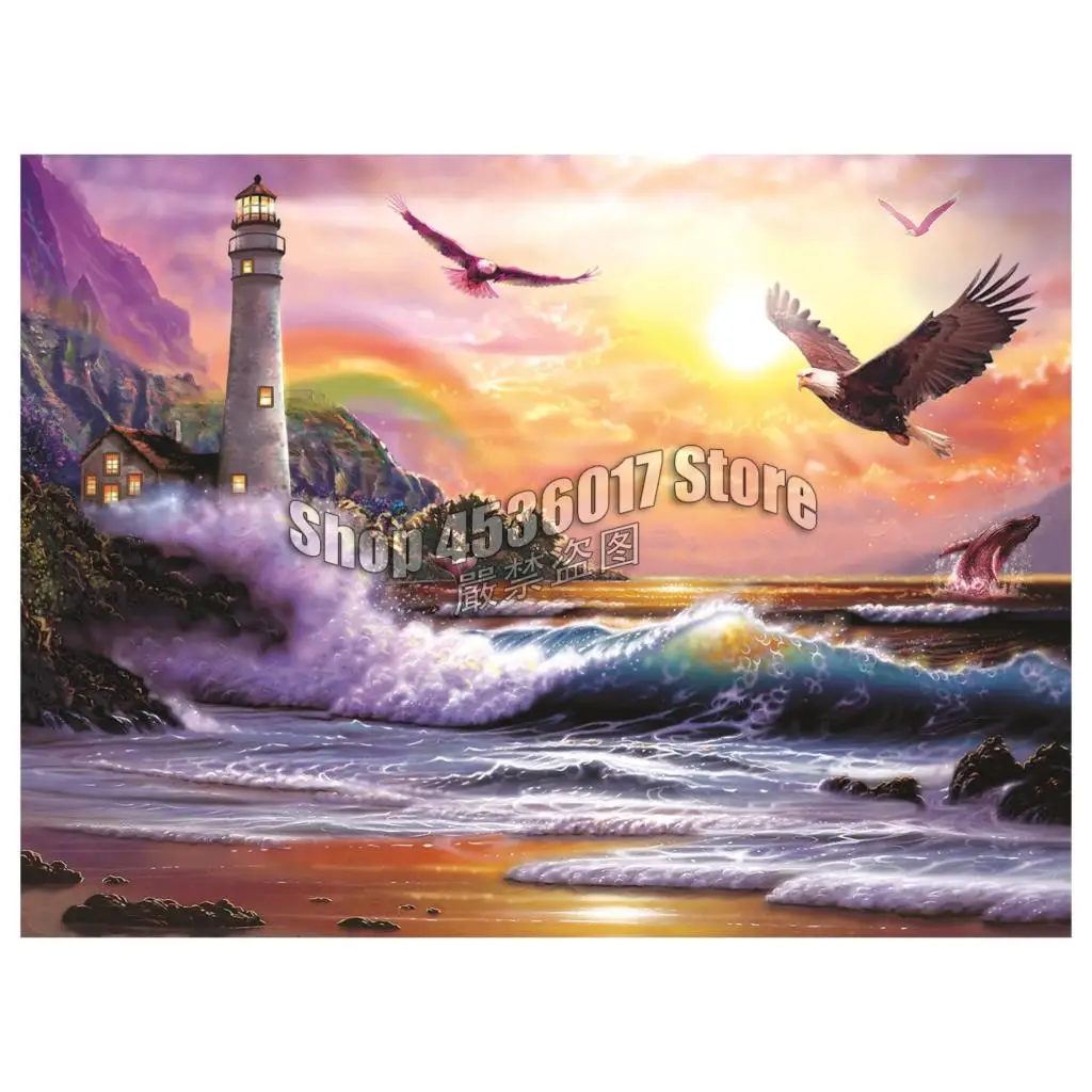 

5D Diy Diamond Painting Birds Beach Lighthouses Cross Stitch Embroidery Wall Sticker Diamond Mosaic Ocean Christmas Painting