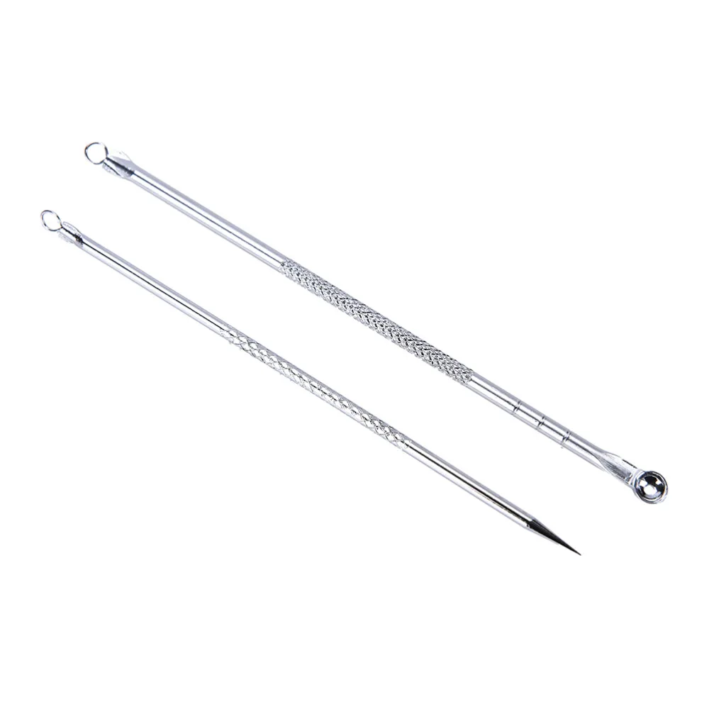2Pcs Argento Comedone Comedone Acne Brufolo Blemish Remover Extractor Inox Aghi Rimuovere Strumenti di Viso Cura Della Pelle Pore Cleaner
