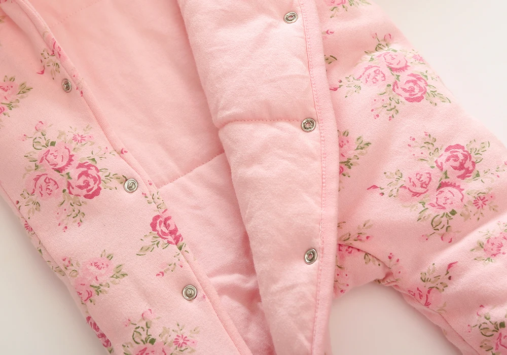 Winter Newborn Baby Girl Rompers Thicken Warm Cotton Jumpsuit Hooded Clothing Floral Princess Christmas Girls Onesie image 4
