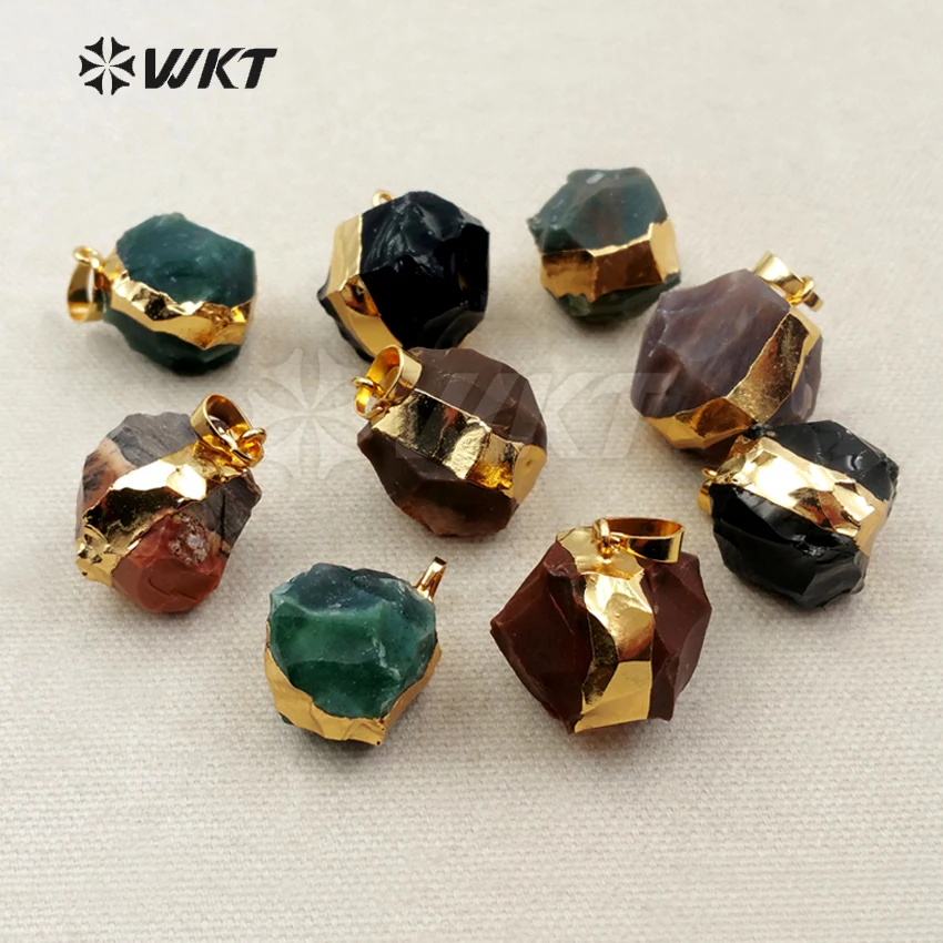 

WT-P1282 WKT New Approach Material Natural Indian Stone Round Shape Pendant With Gold Trim For Women Fashion Jewelry Pendant