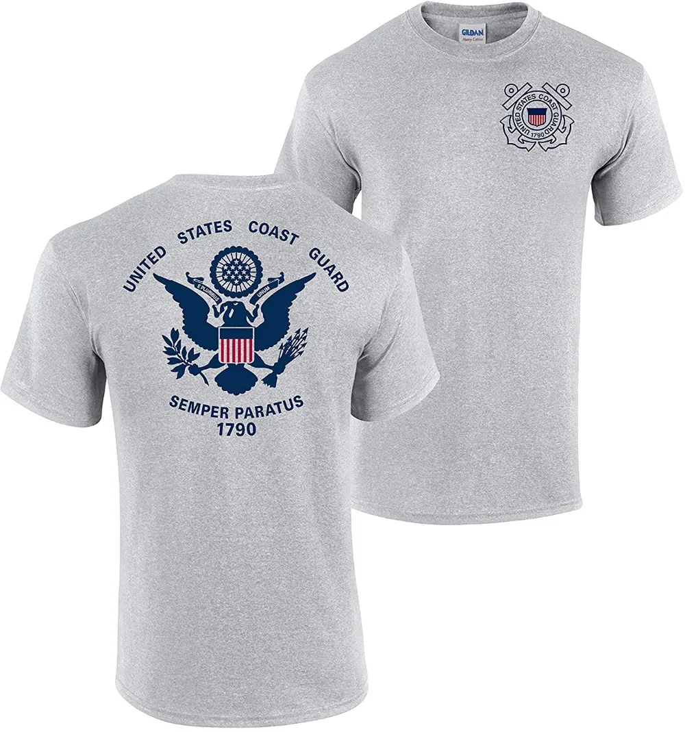 

New Funny Tee Uscg Us Coast Guard Flag Front & Back Sport Grey T-Shirt Usa Double Side