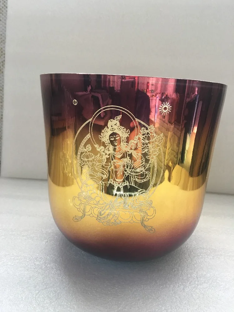 Alchemy colored 3th octave Perfect D note Sacral chakra D# note Adrenals chakra crystal singing bowl + buddha carved about 8.2