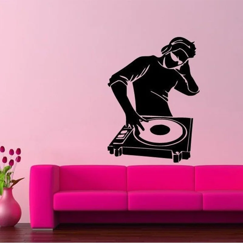 Music Vinyl Wall Decal Boy Play Music Tattoo DJ Clubbing Music Headphones Mural Art Wall Sticker Bedroom Home Decoration