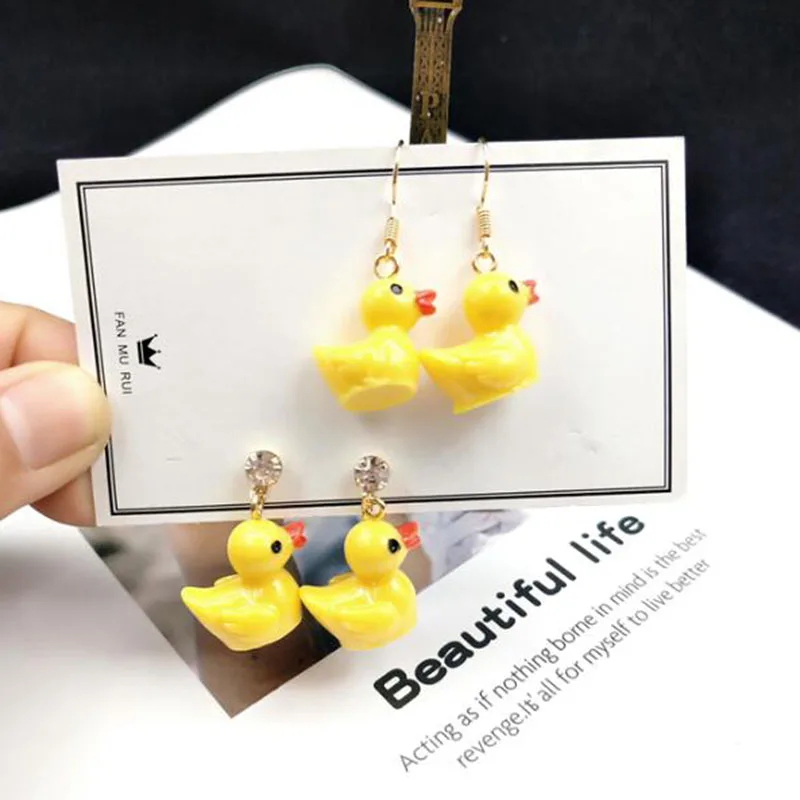 Korea Style Fashion Cute Yellow Duck Clip on Earrings and Pierced  Earrings for Girls Party Luxury Charm Earrings High Quality