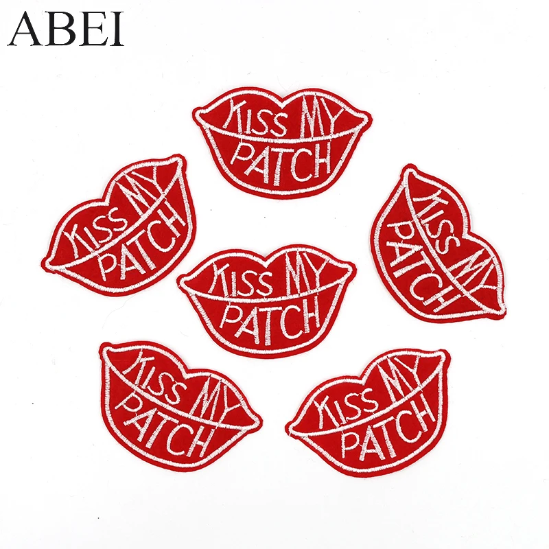 10pcs/lot Embroidered KISS MY PATCH Appliques DIY sewing Motif Badge Clothing Stickers Iron On appliqued bags Jeans Coats Logo