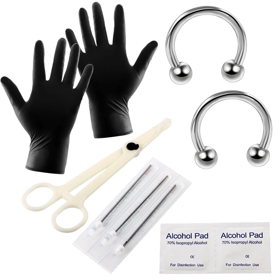 10Pcs Pro Body Piercing Tools Kit Jewelry Piercing Needle Diposable for Horseshoe Ring Piercing Body Jewelry 1Set