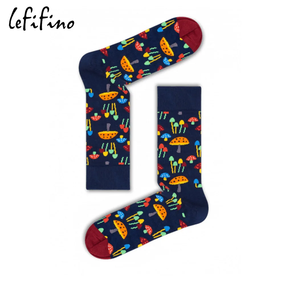 Combed Cotton Men's Socks Big Size Mushroom Ladybug Squirrel Long Cool Funny Socks Colorful Fashion Hip Hop Crew Socks Ne73630