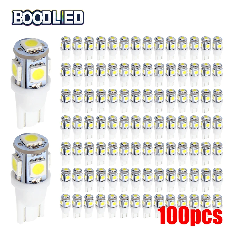 So.k 100Pcs T10 W5W LED Bulb 5 SMD LED Super White 194 168 w5w T10 Led Parking Bulb Auto Wedge Clearance Lamp Car DC 12v