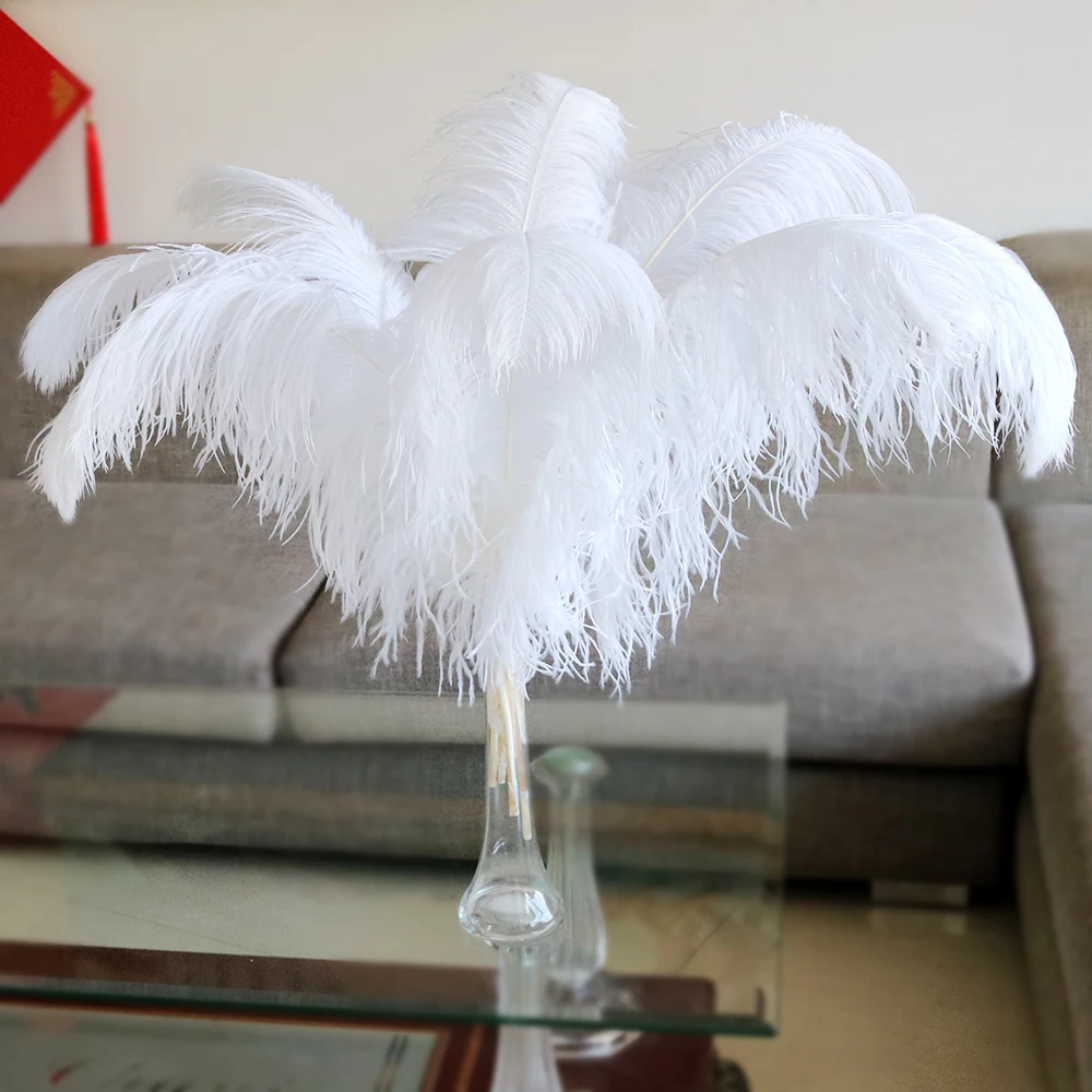 Wholesale 10pcs/lot Elegant White Ostrich Feathers 15-75cm For Craft Wedding Party Supplies Carnival Dancer Decoration Plumages