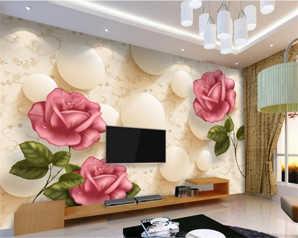 

Beibehang 3d Wallpaper Living Room Bedroom Mural Abstract Red Rose 3D TV Background Wall Mural Wallpaper photo papel de parede