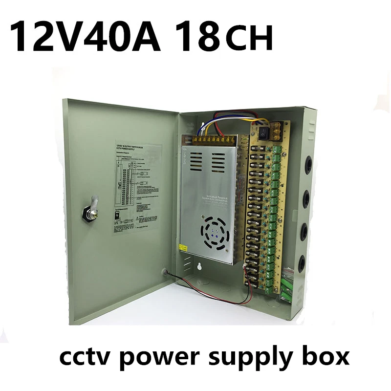 18CH 12V 40A CCTV Power Supply Box / 12V 40a 480W Monitor Power Supply AUTO-RESET / Switch Power Supply 18 Port CCTV Cameras