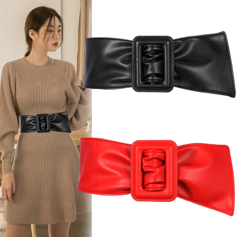 

Ladies Waist Belt Simple Fashion Decoration Trim Skirt Sweater Women Wide Waistband Black Red Korean Version PU Girdle H3151