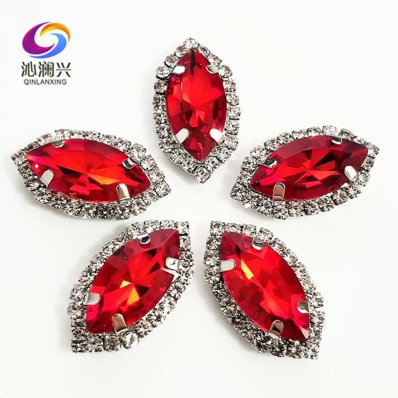 

Top Grade Red Color Glass Crystal Rhinestones, Eye Shape Sew on Buckle, Used for Needlework, Diy Clothing Sewing Accessories