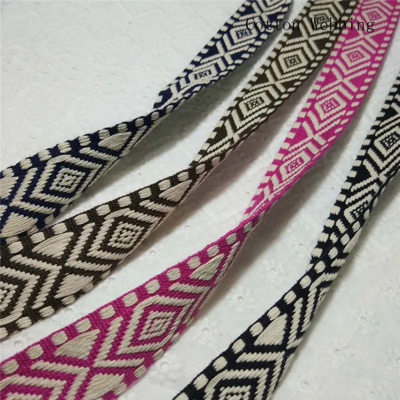 3cm Wide Cotton Webbing Sell it by Meter Quadrilateral and wave Desgin