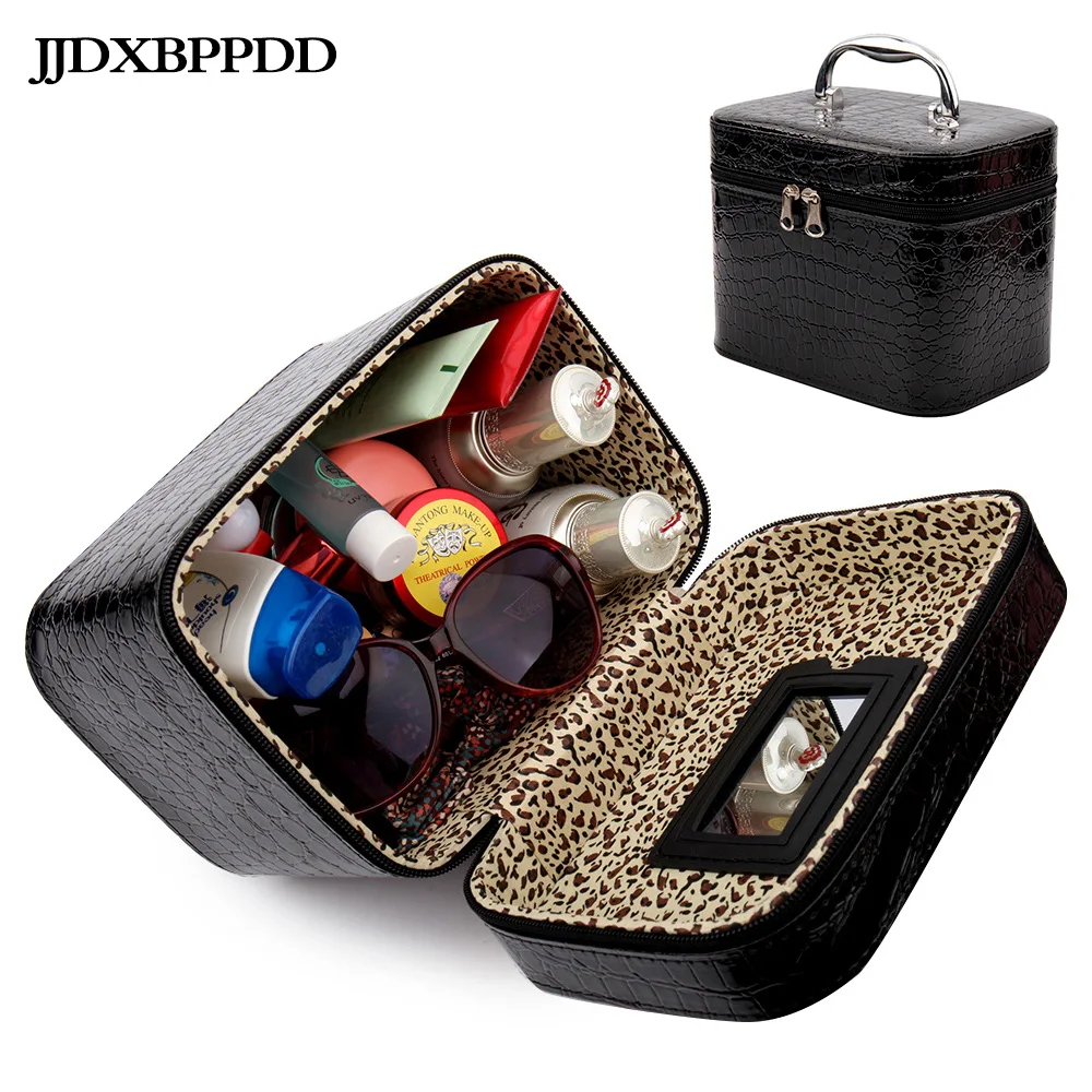 Large Cosmetic Case Makeup Bag Handbag Travel Make Up Box with Mirror Professional Makeup Organizer Zipper Storage Toiletry Case