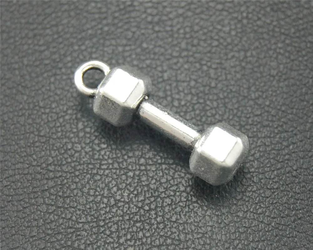 25pcs  Silver Color Dumbbell Fitness Charm Pendant For DIY Jewelry Making 21x6mm A1773