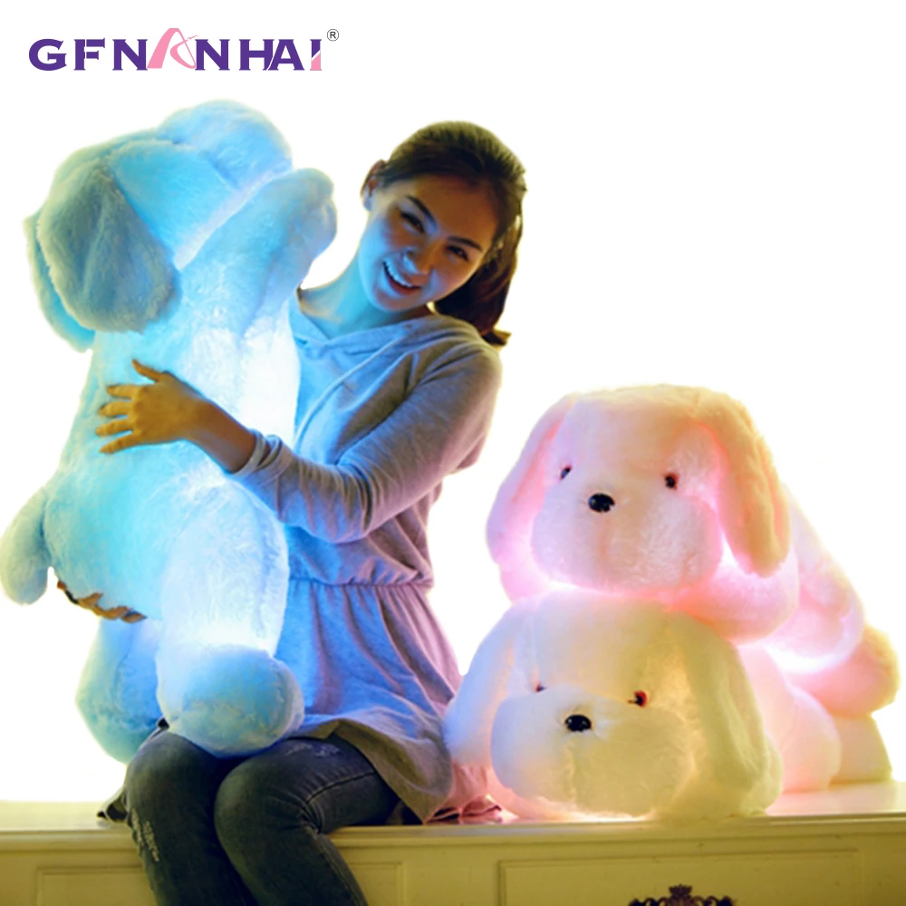 50/80cm Glowing LED Light Lying Dog Plush Toy Stuffed Soft Colorful Luminous Animal Dog Pillow Dolls Children Christmas Gift