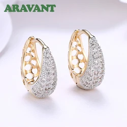 Aravant 925 Silver 18K Gold Zircon Crystal Hoop Earrings For Women Wedding Fashion Jewelry