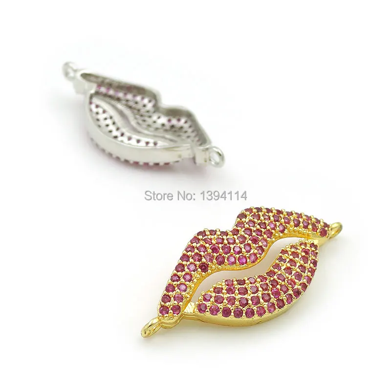 30*13*4mm Micro Pave Red CZ Lip Connector Fit For Women As DIY Bracelets Accessory