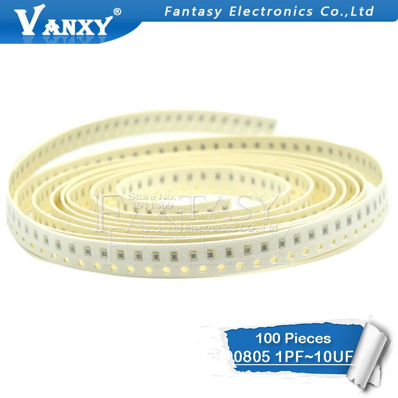 100 sztuk 0805 50V SMD czip z grubą błoną wielowarstwowy kondensator ceramiczny 1pF-47uF 10NF 100NF 1UF 2.2UF 4.7UF 10UF 1PF 6PF