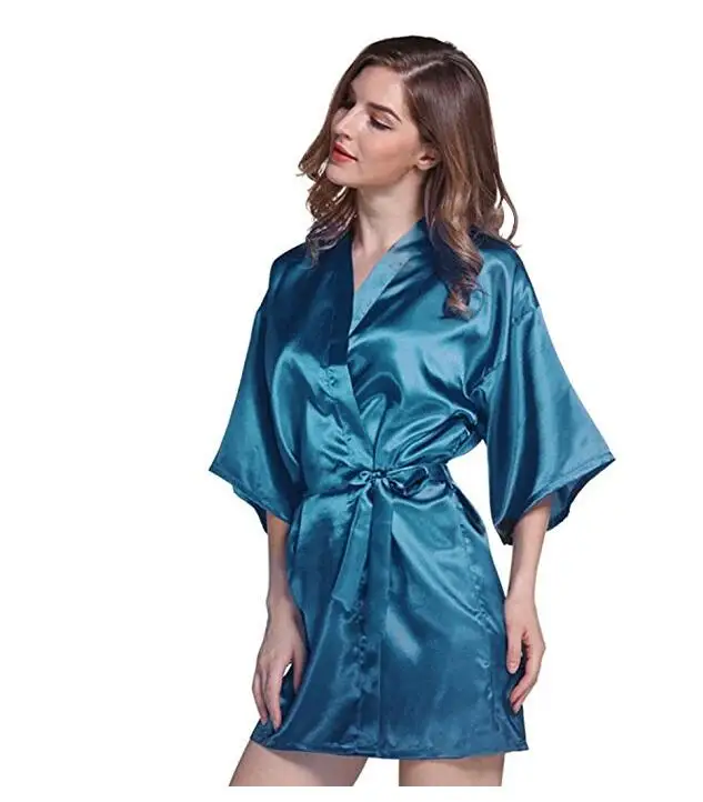 Silk Satin Wedding Bride Bridesmaid Robe Floral Bathrobe Short Kimono Robe Night Robe Bath Robe Fashion Dressing Gown for Women